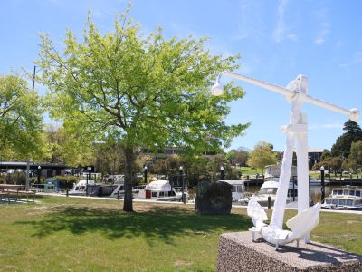 Image looking towards docked boats on the West side of the Port of Sale.